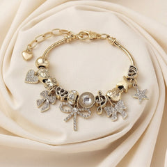 Elegant Bow & Heart Charm Bracelet