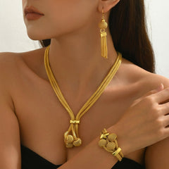 3-Piece Tassel Sphere Necklace, Bracelet, Earrings Set