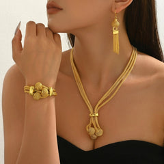 3-Piece Tassel Sphere Necklace, Bracelet, Earrings Set