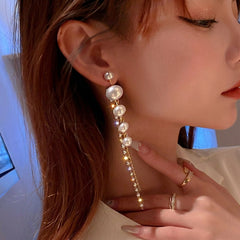 Elegant Zircon & Pearl Accented Dangle Earrings