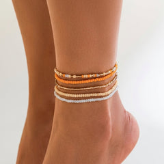 5-Piece Colorful Beaded Layered Anklet Stack