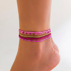 5-Piece Colorful Beaded Layered Anklet Stack