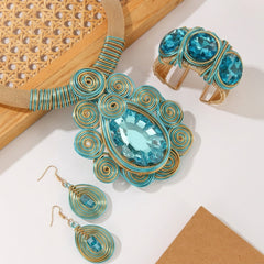 3-Piece Creative Aluminum Wire Crystal Necklace, Earrings, Bracelet Set