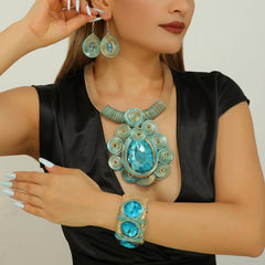 3-Piece Creative Aluminum Wire Crystal Necklace, Earrings, Bracelet Set