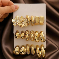 9 Pair Gold Variety Earrings Set