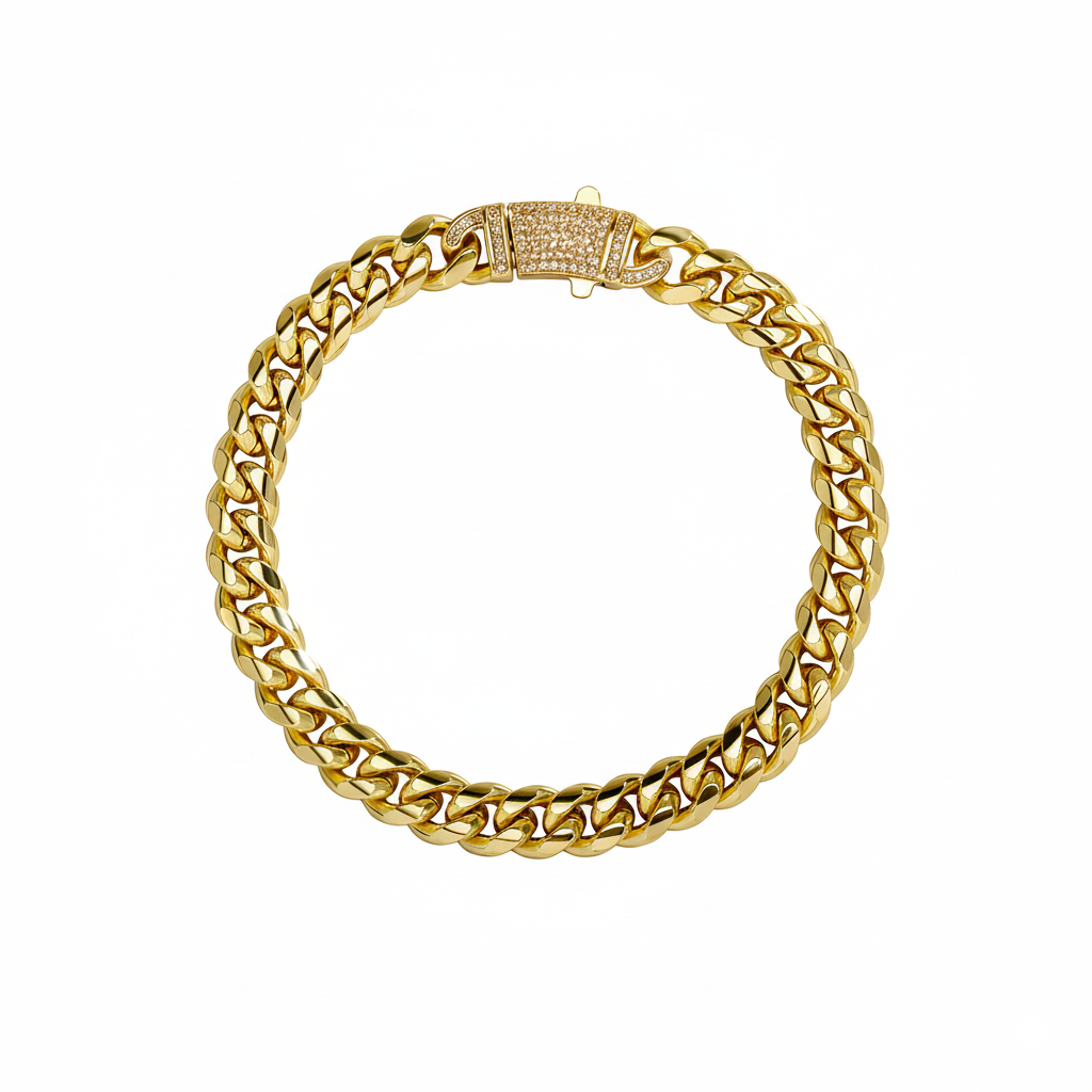 14K Chunky Diamond Accented Clasp Cuban Link Bracelet