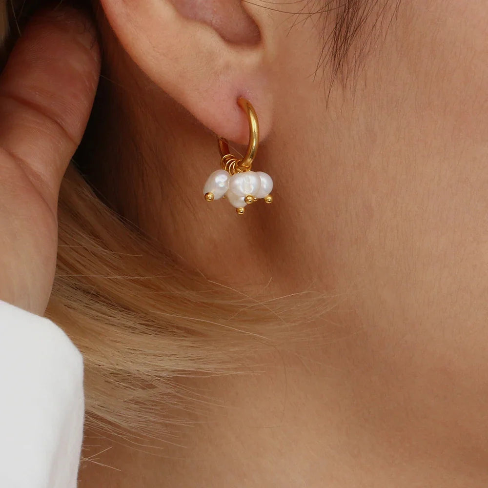 18K Dainty Pearl Droplet Dangle Earrings