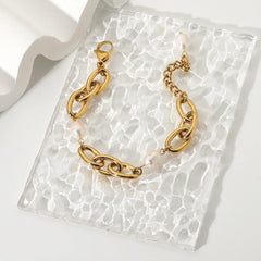 18K Chunky Paperclip Pearl Accented Bracelet