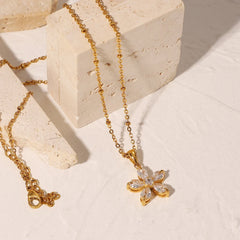 18K Diamond Five Petal Flower Necklace