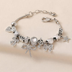 Elegant Bow & Heart Charm Bracelet