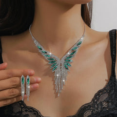 Elegant CZ Accented Wing Necklace & Earrings Set