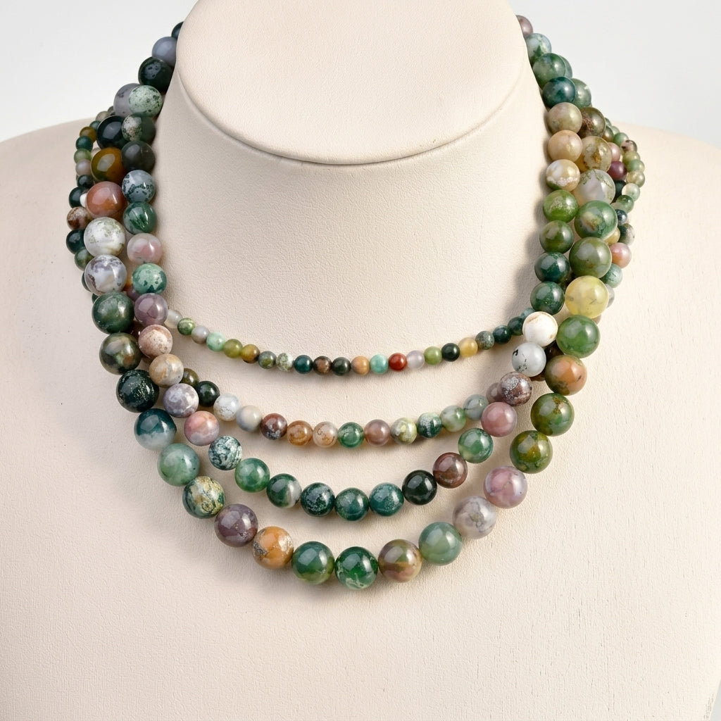 4-Piece Natural Indian Agate Beaded Necklace