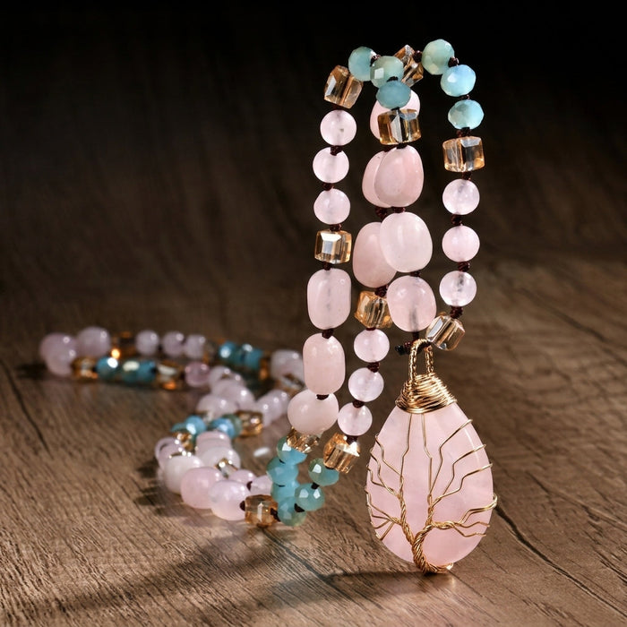 Boho Geometric Crystal Pendant Necklace for Women