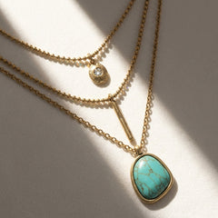 3-Piece Boho Turquoise Stone Center Piece Necklace Stack