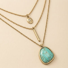 3-Piece Boho Turquoise Stone Center Piece Necklace Stack