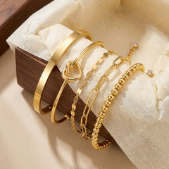 14K 5-Piece Beaded Knot Bracelet Stack
