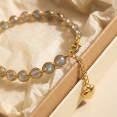 14K Beaded Moonstone Gold Accent Bracelet