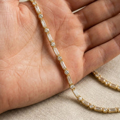 14K Dainty Baguette and Round Tennis Necklace