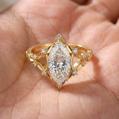 1ct Sterling Silver Marquise Cut Moissanite Droplet Ring