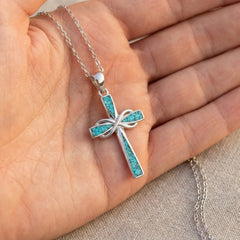 Turquoise Accented Infinity Cross Faith Necklace