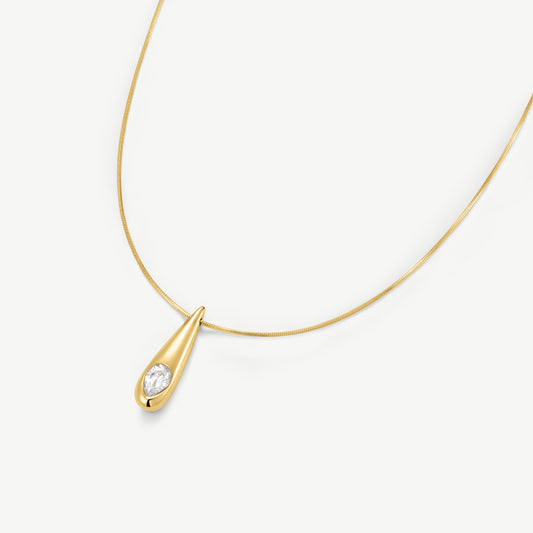 Gold Teardrop Pendant Necklace for Women with Clear Crystal, Minimalist Dainty Jewelry