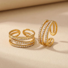 18K Gold-Plated Cubic Zirconia Three-Row Open Ring