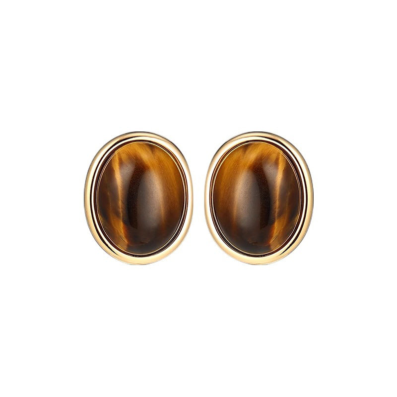 Camille Tiger-Eye Oval Stud Earrings