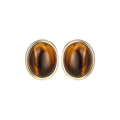 Camille Tiger-Eye Oval Stud Earrings