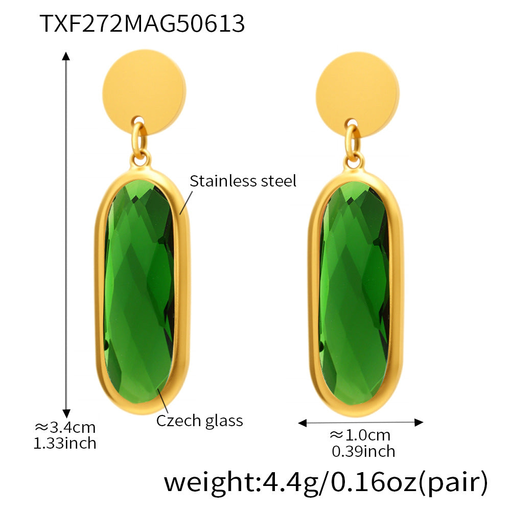 Gold-Tone Oval Glass Drop Earrings