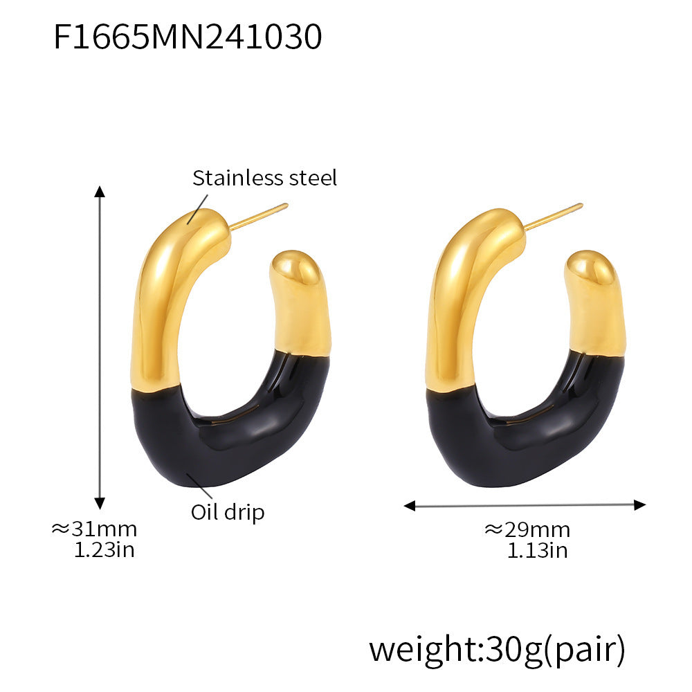 18K Gold-Plated Color Enamel Hoop Earrings