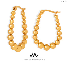 Graduated Bead Oval Hoop Earrings