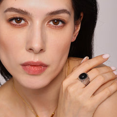 Black Agate Openwork Stainless Steel Ring