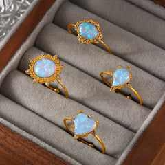 Gold-Tone Iridescent Stone Open Ring