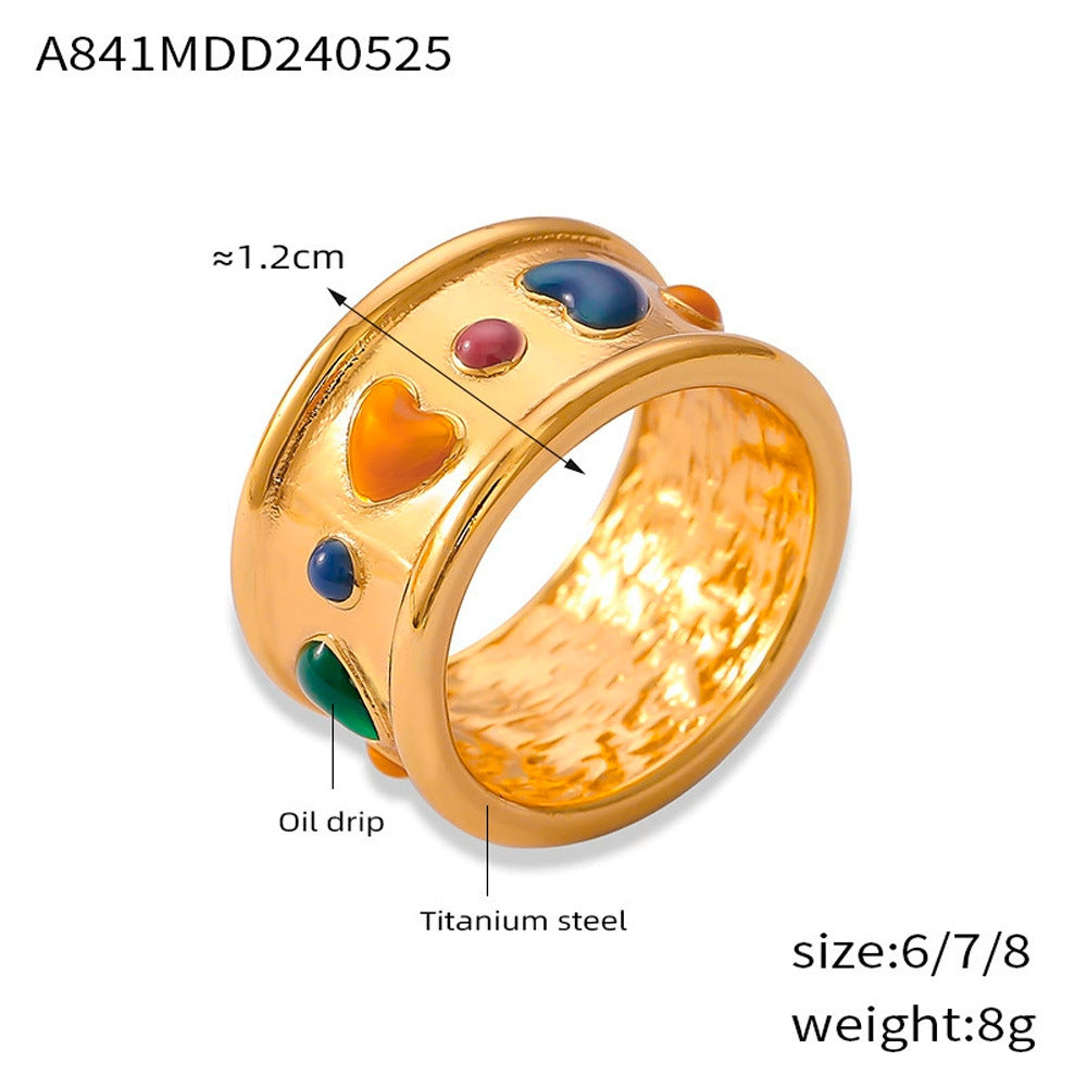 Enamel Heart Stainless Steel Band Ring