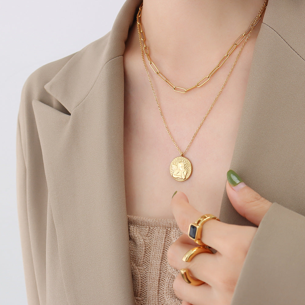 18K Gold-Plated Angel Coin Layered Necklace