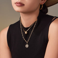 Heart and Bead Double Layer Necklace