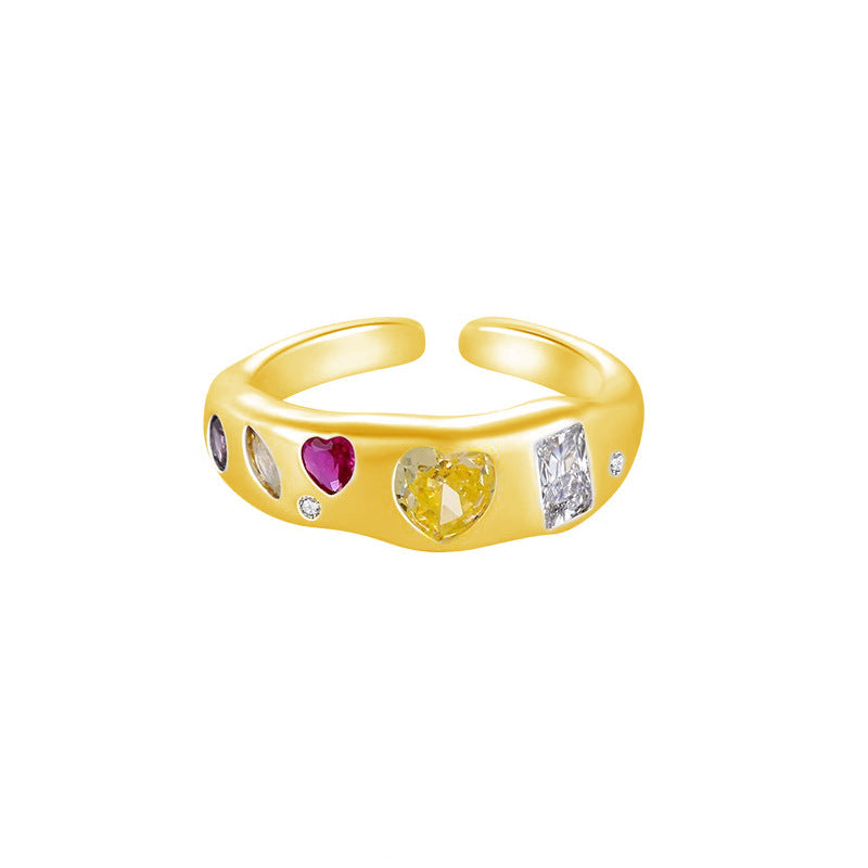 Nadine Organic Pavé Heart Adjustable Ring