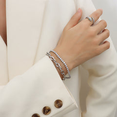 Silver-Tone Double-Layer Cubic Zirconia Bracelet