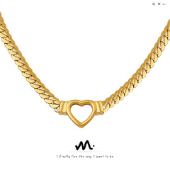 18K Gold-Plated Heart Link Cuban Chain Necklace