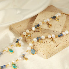 Freshwater Pearl & Natural Stone Pendant Necklace