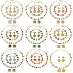 18K Gold-Plated Color Four-Petal Cubic Zirconia Jewelry