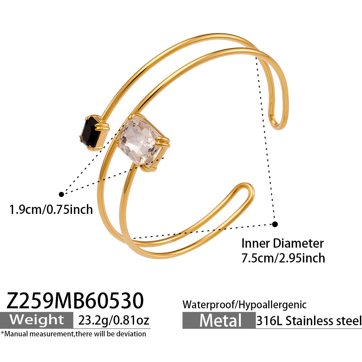 18K Gold-Plated Two-Accent Spiral Cuff