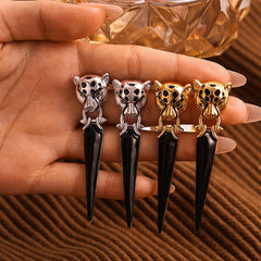 Leopard Head Geometric Drop Earrings