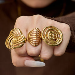 18K Gold-Plated Sculptural Openwork Ring Designs