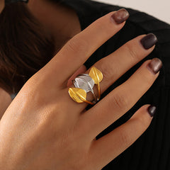 18K Gold-Plated Leaf Heart Sculptural Ring