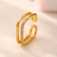 Rectangular Cubic Zirconia or Pearl-Look Open Ring