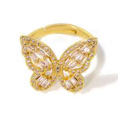18K Gold-Plated Butterfly Cubic Zirconia Open Ring