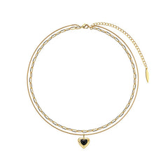Camille Vintage-Inspired Black Agate Heart Layered Necklace