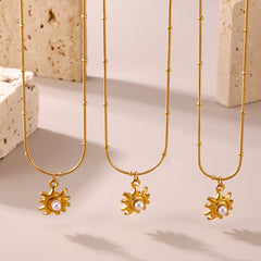18K Gold-Plated Pearl-Look Sun Pendant Necklace