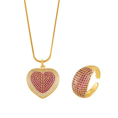 18K Gold-Plated Sparkling Heart Necklace or Ring